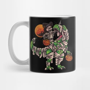 Halloween Skeleton Riding Dinosaur Mug